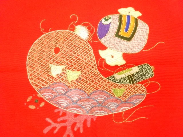  アンティーク　宝尽くしに波千鳥模様刺繍帛紗